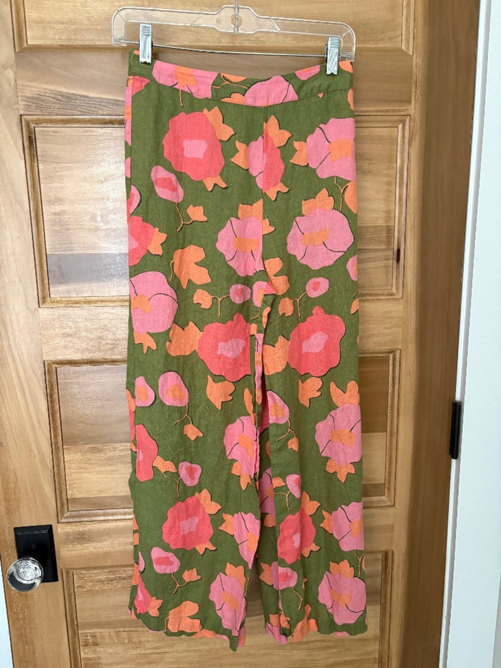 Linen Wide Leg Crop Pants - Floral Print Small Magaschoni